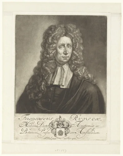 Portret van de arts en botanicus Frederick Ruysch by Juriaen Pool, print, 1702