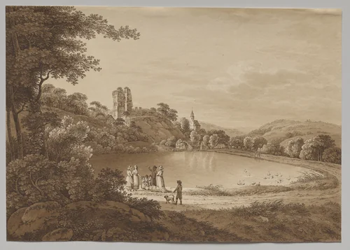 Landscape with Tharandt Castle Ruins by Adrian Zingg, print, 1795-1805