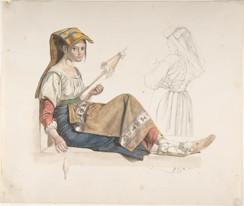 Neapolitan Woman (recto); Study for an Interior (verso) by Karl Wilhelm Freiherr von Heideck, drawing, 1788-1861