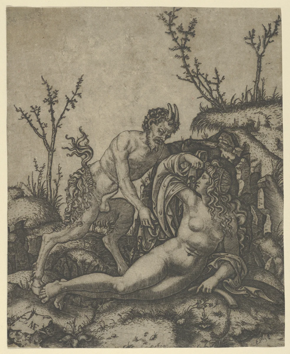 Satyr and Nymph by Marcantonio Raimondi, print, 1495-1539