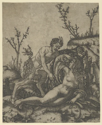 Satyr and Nymph by Marcantonio Raimondi, print, 1495-1539