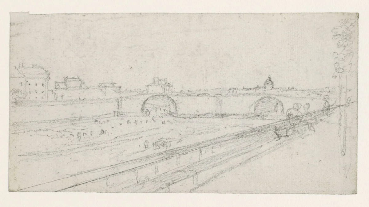 Seine-brug by Georges Michel, drawing, 1773-1843