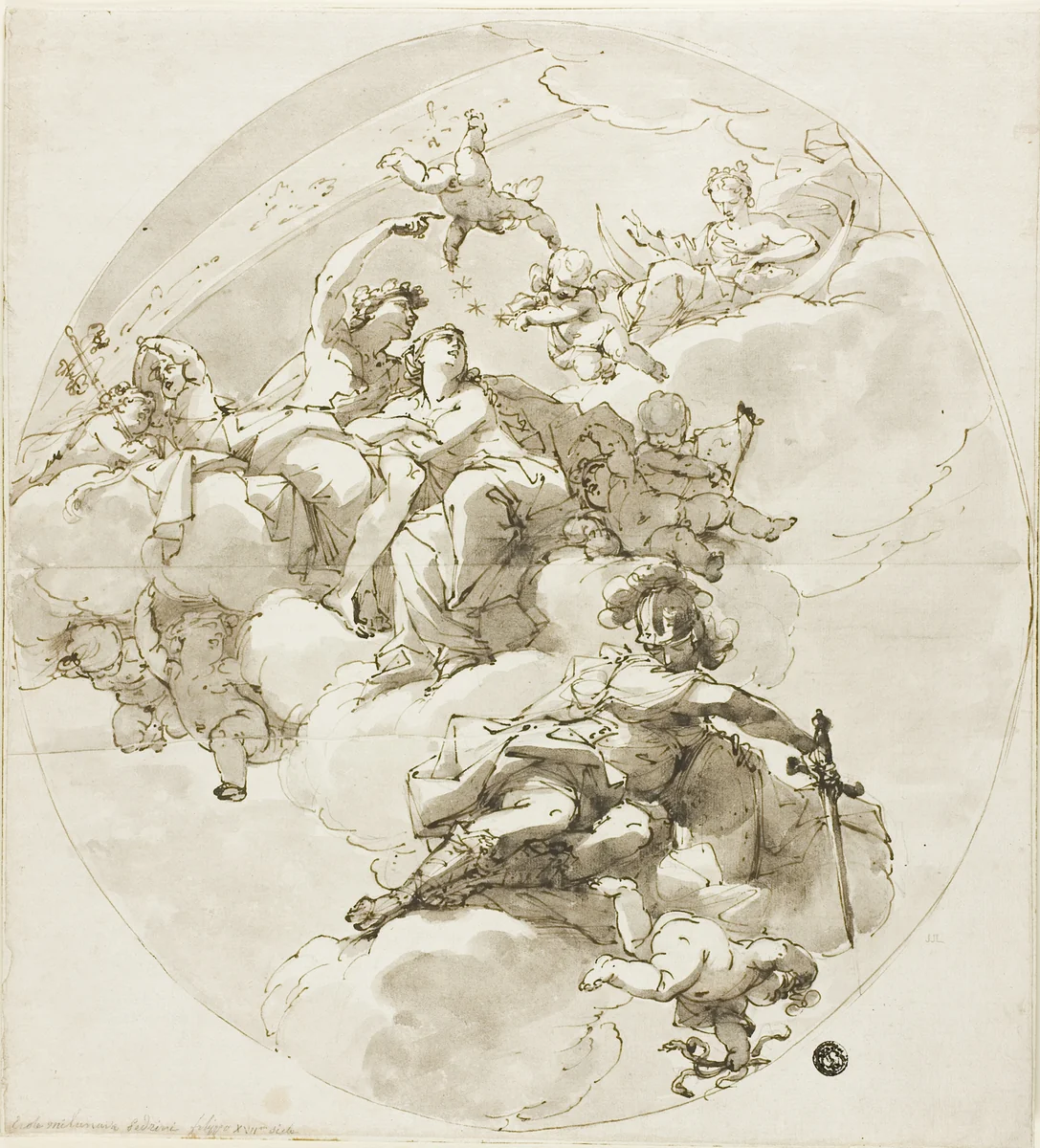 Ceiling with Bacchus, Ariadne, Diana and Minerva by Filippo Pedrini, drawing, 1795-1800