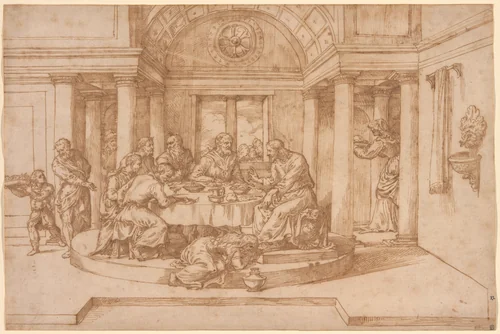Christ in the House of Simon the Pharisee by Domenico Campagnola, drawing, 1540-1550