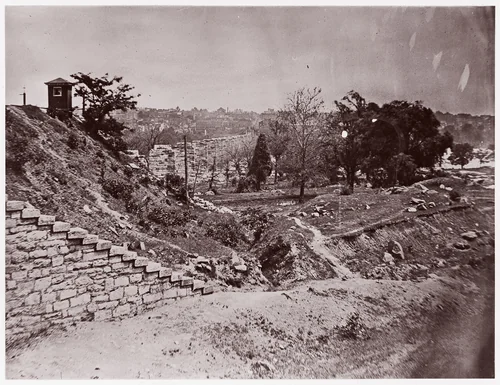 [Ruins of Richmond and Petersburg Railroad Bridge, Richmond, Virginia] by Alexander Gardner, photograph, 1861-1865