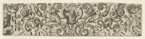 Frieze with Half-Length Figure Holding Cornucopias by Theodor de Bry, print, 1585-1595