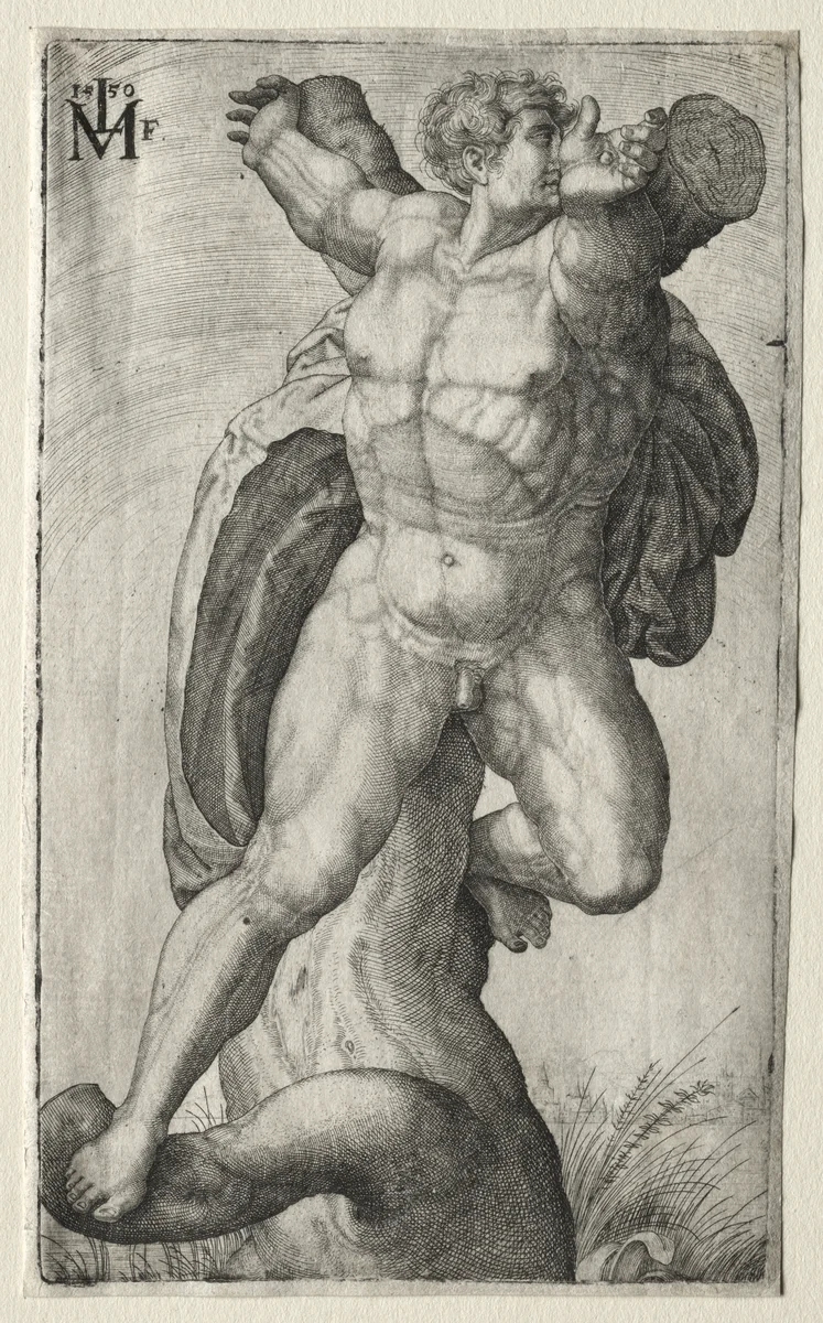 Crucified Man by Melchior Lorck, print, 1550