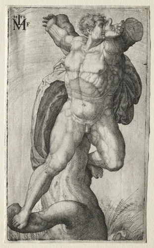 Crucified Man by Melchior Lorck, print, 1550