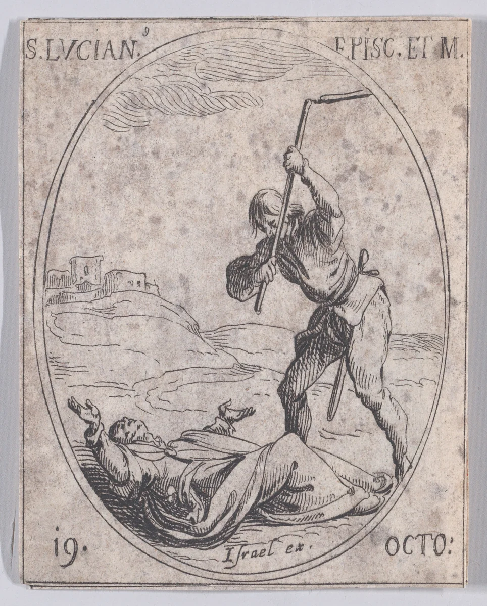 S. Lucien, évêque (St. Lucian, Bishop), October 19th, from "Les Images De Tous Les Saincts et Saintes de L'Année" (Images of All of the Saints and Religious Events of the Year) by Jacques Callot, print, 1636