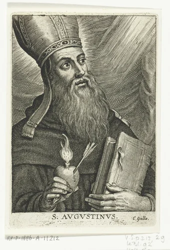 Heilige Augustinus met brandend hart doorboord met pijl by Schelte Adamsz. Bolswert, print, 1596-1678