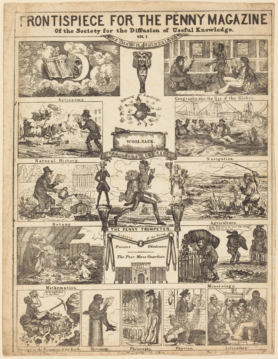 Frontispiece for the Penny Magazine of the Society for the Diffusion of Knowledge: Vo by British 19th Century, print, 1800-1899