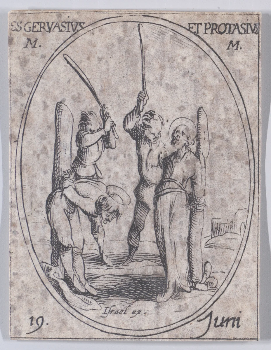 S. Gervais et S. Protais, martyrs (St. Gervase and Protase, Martyrs), from "Les Images De Tous Les Saincts et Saintes de L'Année" (Images of All of the Saints and Religious Events of the Year) by Jacques Callot, print, 1636
