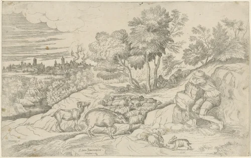 Slapende herders by anonymous, print, 1652-1750