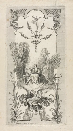 Pastoral, Arabesque by Louis Crépy, print, 1704-1750