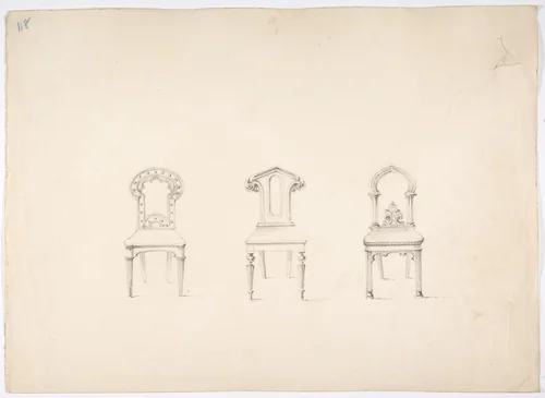 Design for Three Chairs by anonymous, drawing, 1800-1850