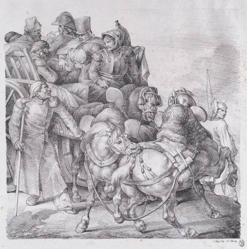 Cart Loaded with Wounded Soldiers by Théodore Gericault, print, 1818