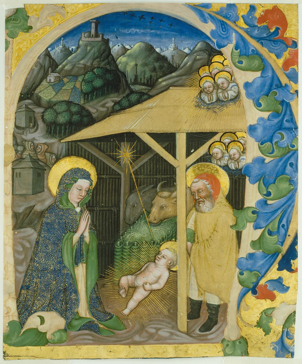 Nativity in an Initial H by Zanino di Pietro, painting, 1430-1440