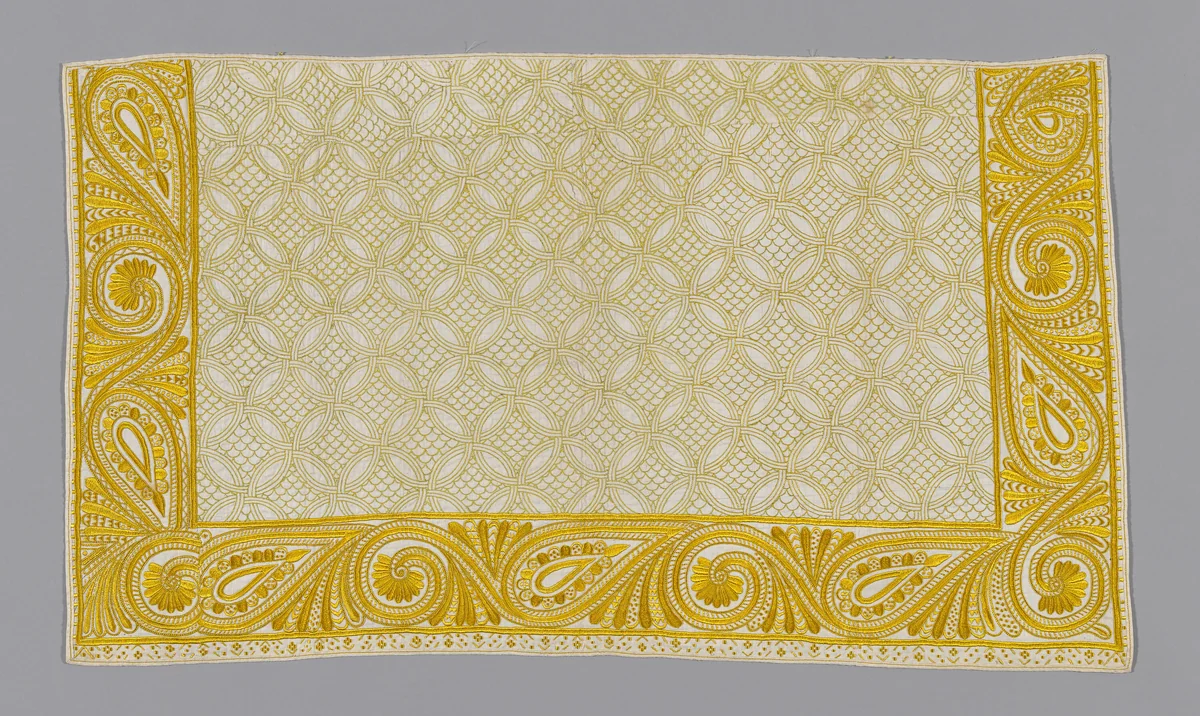 Pillow Sham with Embroidering Yarns by Jane Bolas Vaughan, textile, 1675-1725