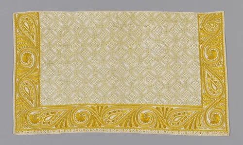 Pillow Sham with Embroidering Yarns by Jane Bolas Vaughan, textile, 1675-1725