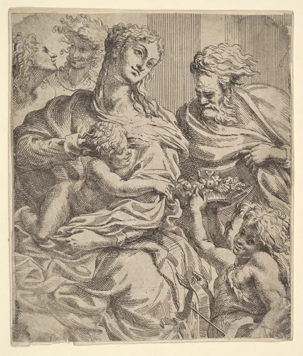 Holy Family by anonymous, print, 1600-1699