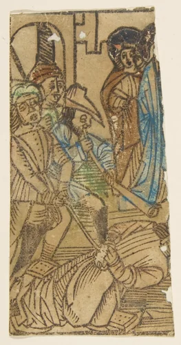 Christ's Fall on the Way to Pilate, one of the "Seven Falls of Christ" by anonymous, print, 1400-1499