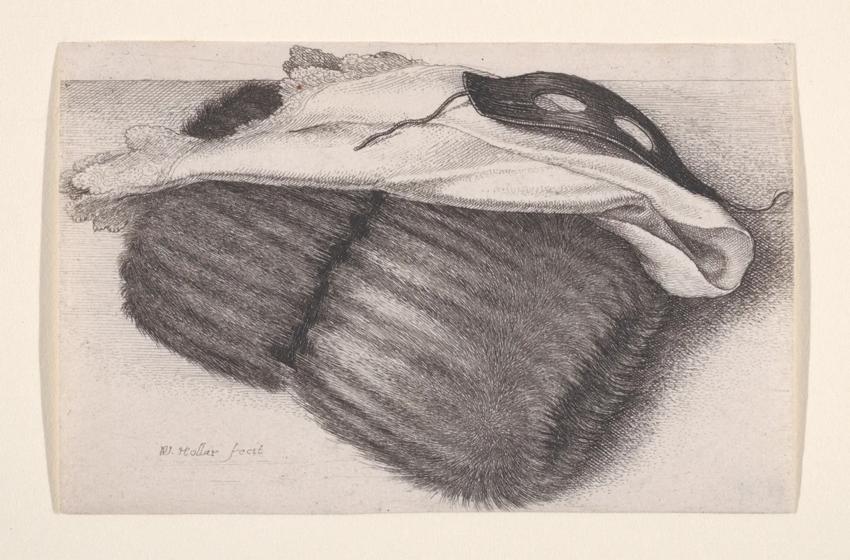 Muff, Handkerchief, and Mask by Wenceslaus Hollar, print, 1642
