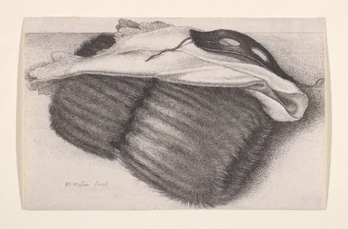 Muff, Handkerchief, and Mask by Wenceslaus Hollar, print, 1642