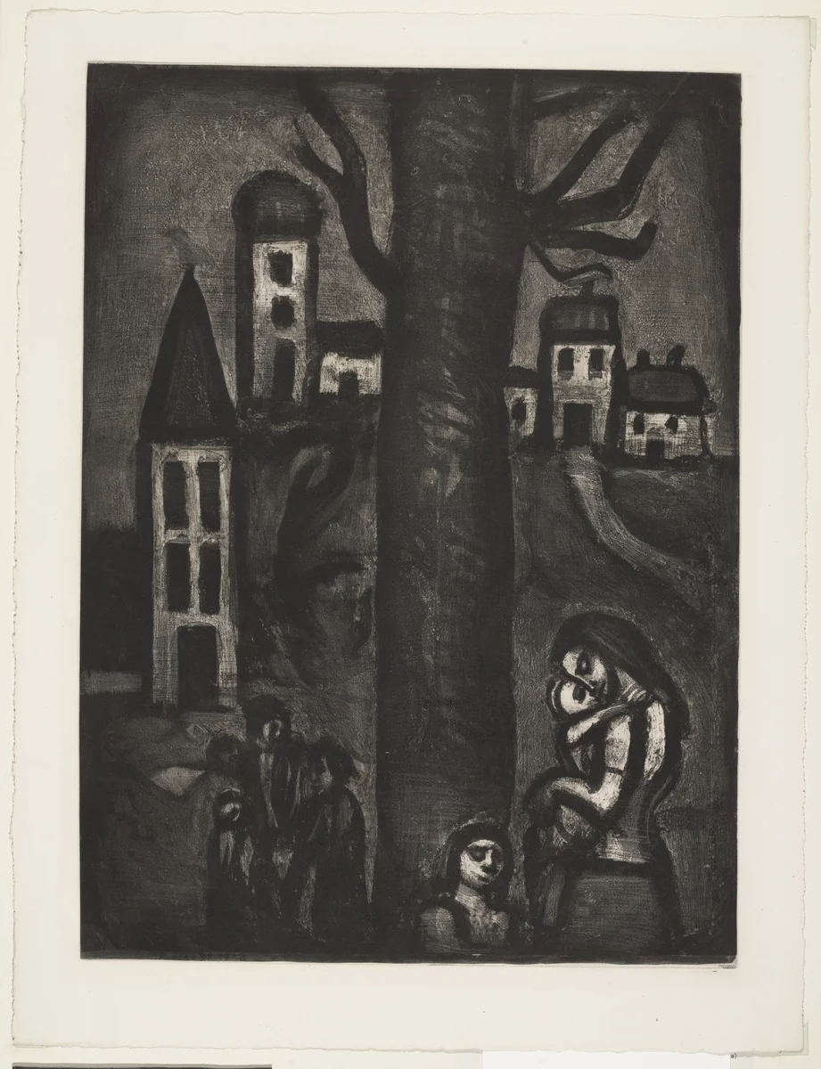 In the Old Suburb of Long Suffering (Aux vieux faubourg de longues peines), plate X from Miserere by Georges Rouault, illustrated book, 1923