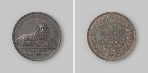 Huldepenning door de curatoren van de Groninger Academie geschonken aan de Groninger en Franeker studenten by David van der Kellen, metalwork, 1831