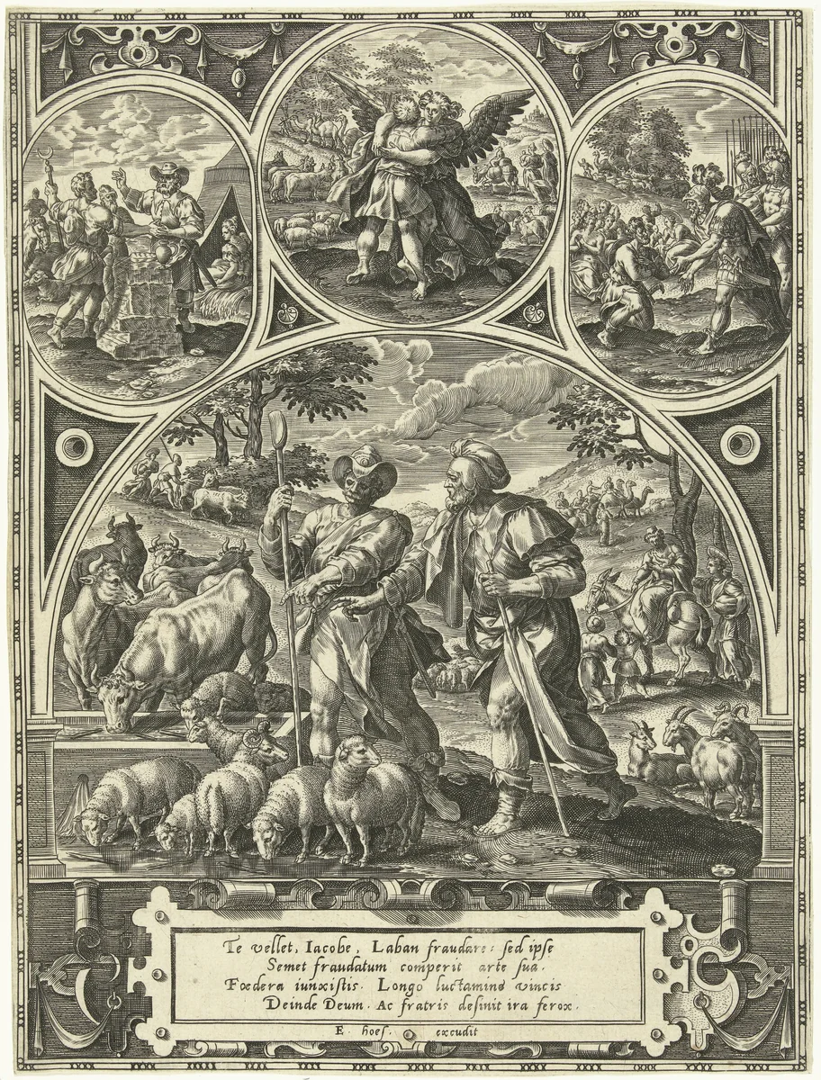 Gebeurtenissen uit het leven van Jakob by Adriaen Collaert, print, 1579-1583