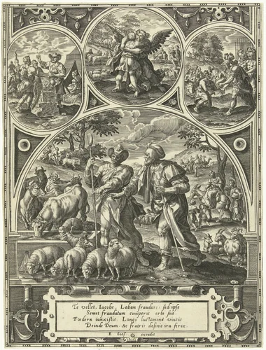 Gebeurtenissen uit het leven van Jakob by Adriaen Collaert, print, 1579-1583