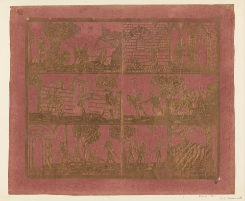 Blad met in drie rijen zes ridderscènes by anonymous, other, 1780-1820