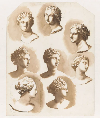 Acht maal het hoofd van de Venus de' Medici by Jan de Bisschop, drawing, 1648-1671