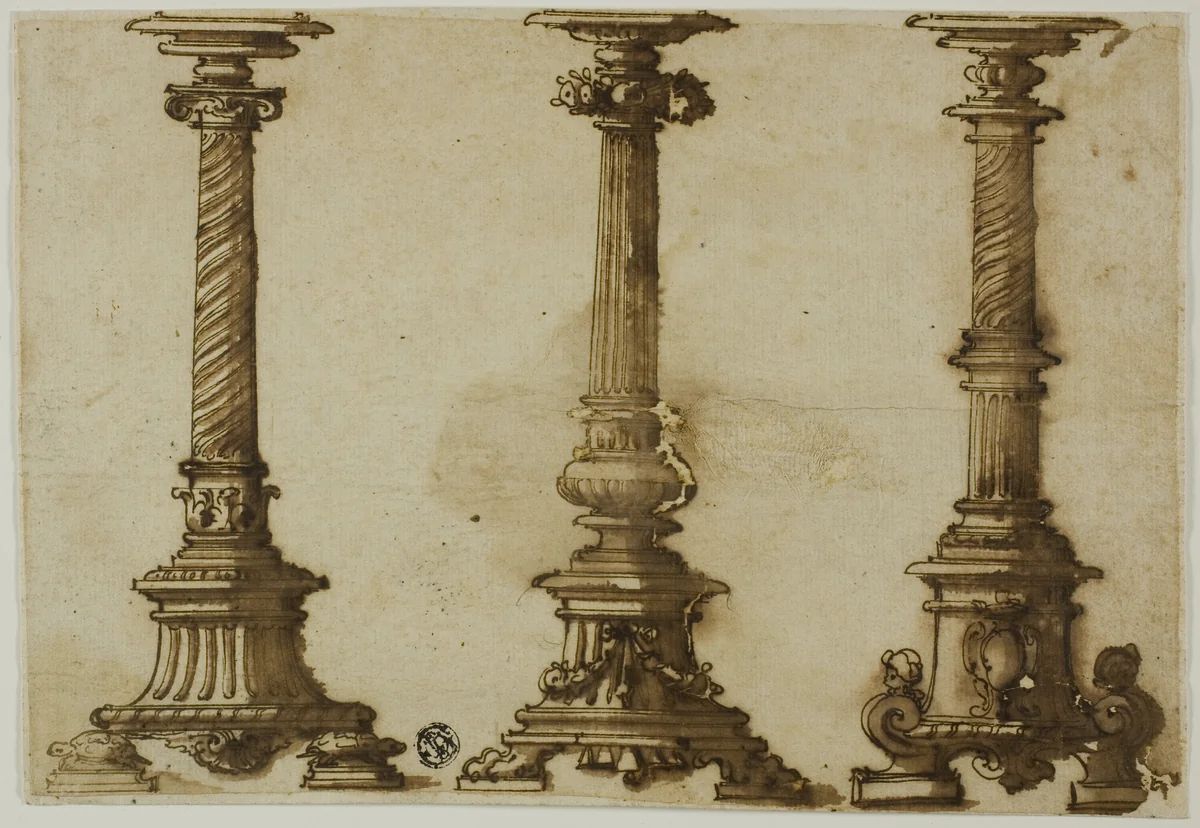 Three Candelabra by Giovanni Battista Montano, drawing, 1534-1621