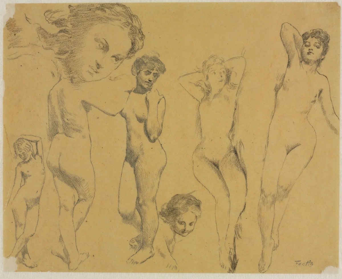 Studies of Female Nudes by Henri Fantin-Latour, drawing, 1890-1900