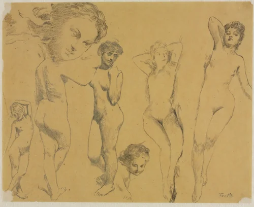 Studies of Female Nudes by Henri Fantin-Latour, drawing, 1890-1900