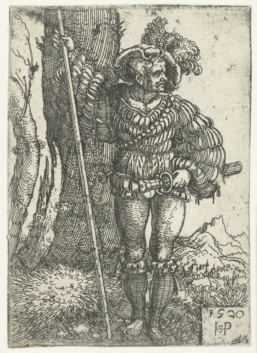 Landsknecht staand bij een boom by Unknown, print, 1520