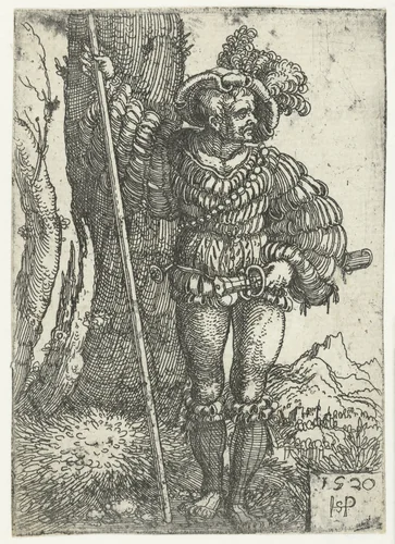Landsknecht staand bij een boom by Unknown, print, 1520