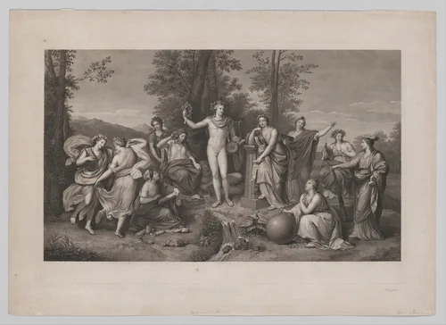 Apollo and the Muses on Parnassus by Raphael Morghen, print, 1784
