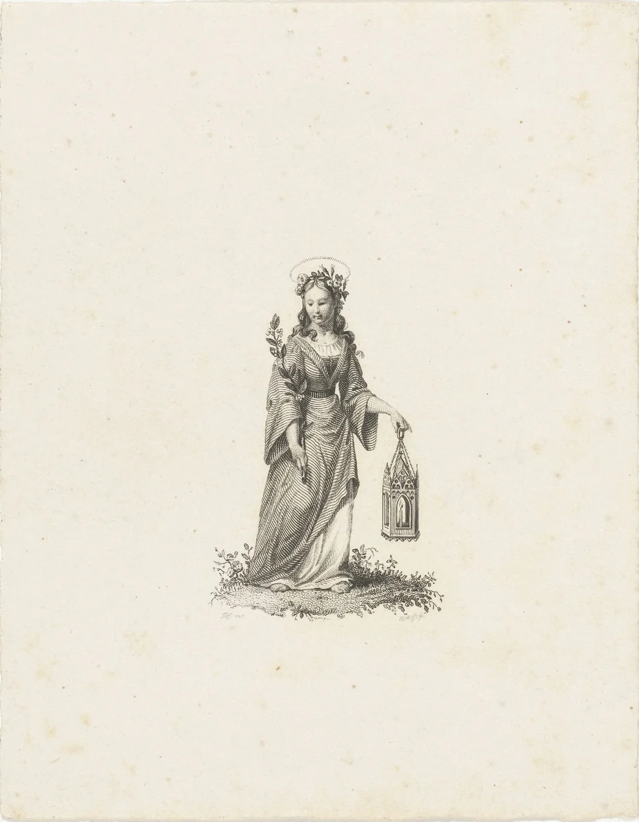 Vrouwelijke heilige met lantaren en bloesemtak by Henricus Wilhelmus Couwenberg, print, 1837