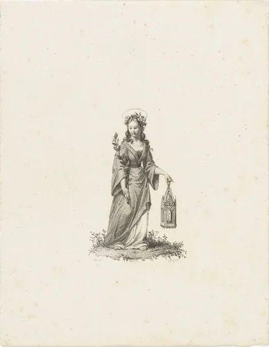 Vrouwelijke heilige met lantaren en bloesemtak by Henricus Wilhelmus Couwenberg, print, 1837