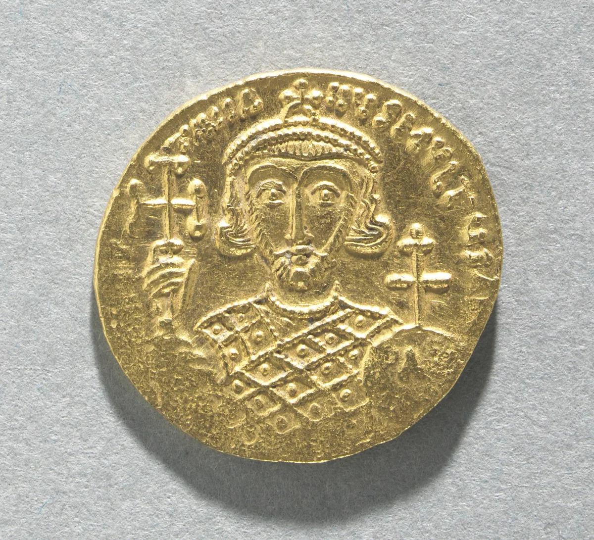 Solidus with Bust of Justinian II (reverse) by Unknown, metalwork, 705