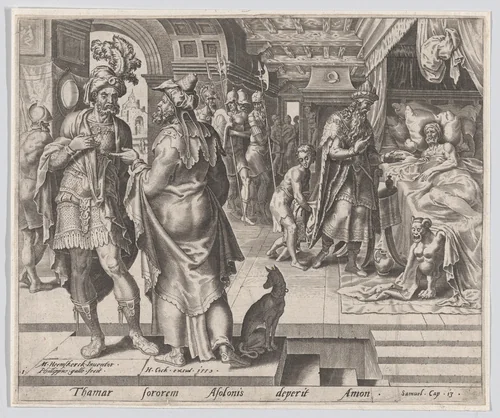 Jonadab Counselling Amnon, plate 1 from "The Story of Tamar and Amnon" by Philips Galle, print, 1559