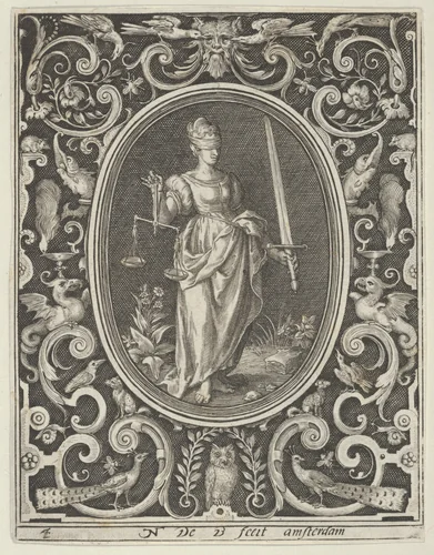 Justice, from the Cardinal Virtues by Nicolaes de Bruyn, print, 1648-1656