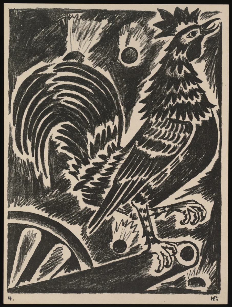 Frantzuzskii Petukh (The French Cock) from Misticheskie obrazy voiny. 14 litografii (Mystical Images of War: Fourteen Lithographs) by Natalia Goncharova, print, 1914