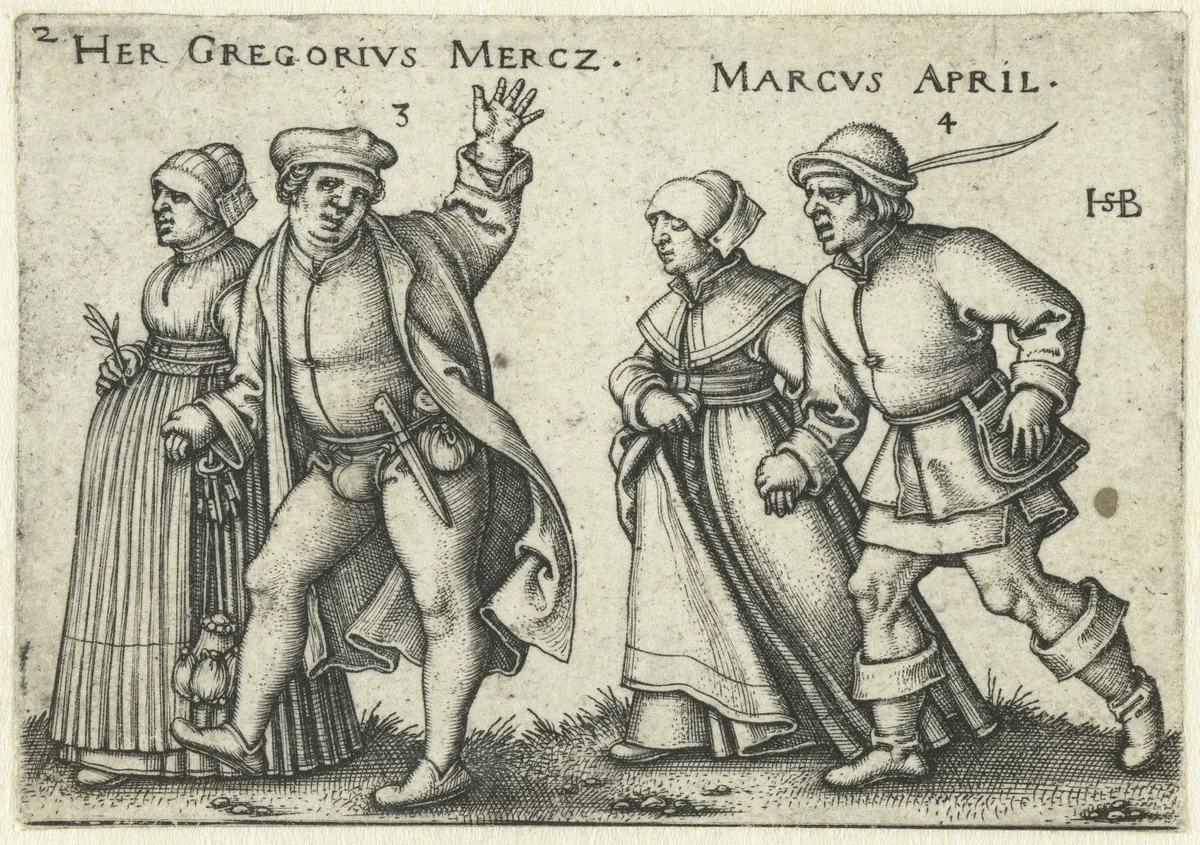 Dansende boerenparen by Unknown, print, 1546-1547