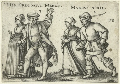 Dansende boerenparen by Unknown, print, 1546-1547