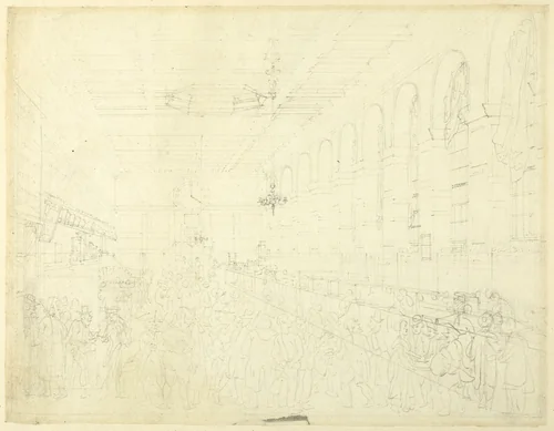 Study for The Long Room, Custom House, from Microcosm of London by Augustus Charles Pugin
Thomas Rowlandson, drawing, 1807-1808