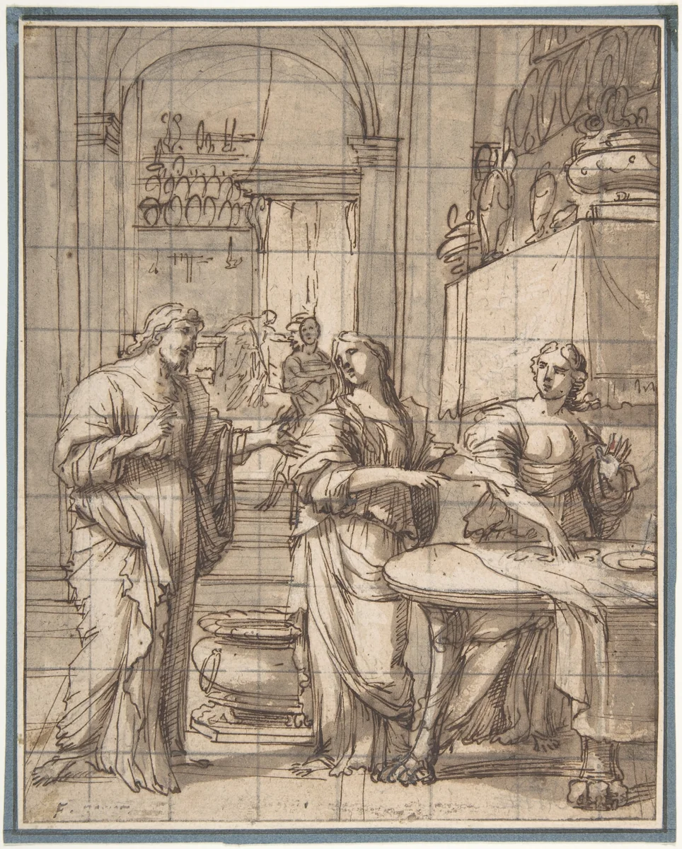 Christ in the House of Martha and Mary by François Perrier, drawing, 1635-1645