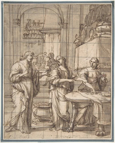 Christ in the House of Martha and Mary by François Perrier, drawing, 1635-1645